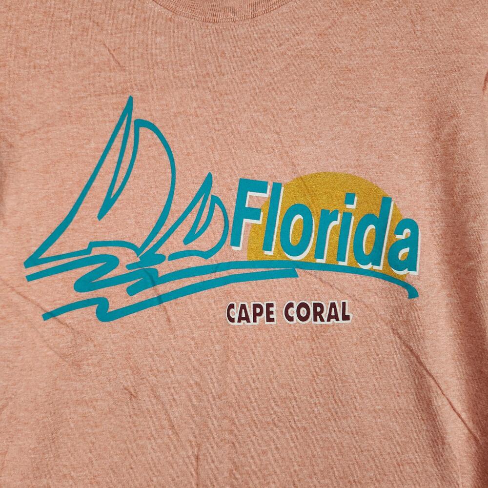 Vintage Florida Cape Coral Shirt Mens Medium Peach Water Sun Sailboat Y2K Logo